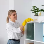 woman cleaning up her house