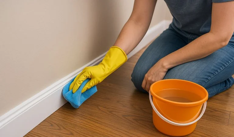 a person cleaning Baseboards - Cleaning simple compose