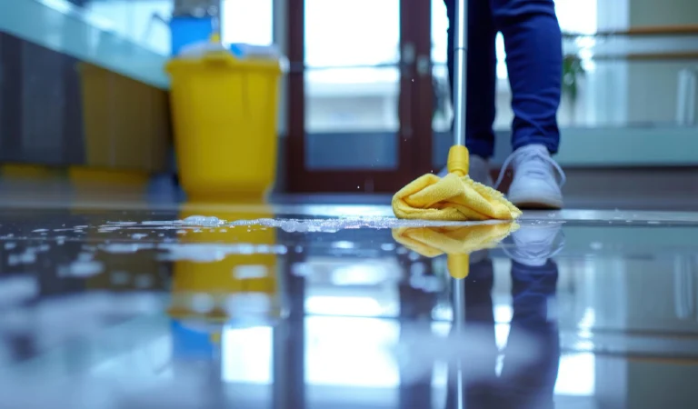 A person cleaning the floor